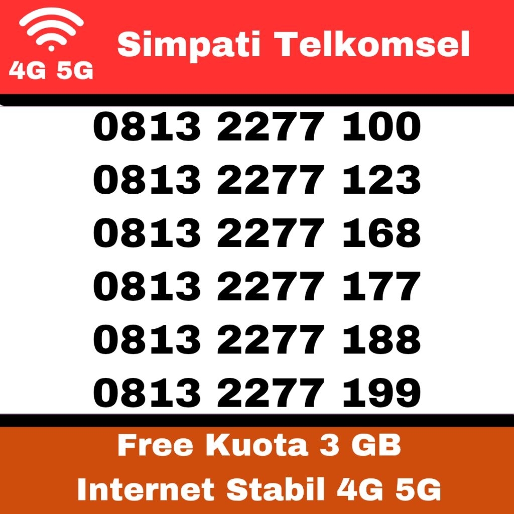 simpati telkomsel 0813 2277 100 nomor cantik 11 digit kartu internet stabil 4G 5G Free kuota 3 GB se