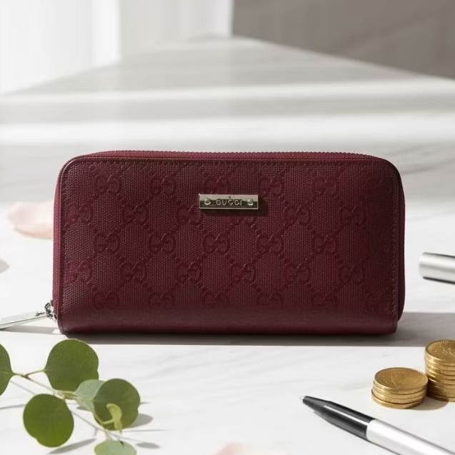 Gucci Long Wallet Wanita Maroon – Original Look | 2 Kompartemen Sleting | Preloved Kondisi Baik