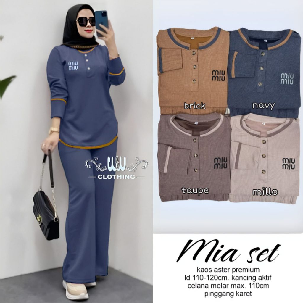 MIA SET BLOUSE ELEGAN ORI BY WW/ONE SET BLUS DAN CELANA PANJANG/SETELAN BAJU CASUAL WANITA/KAOS ASTE