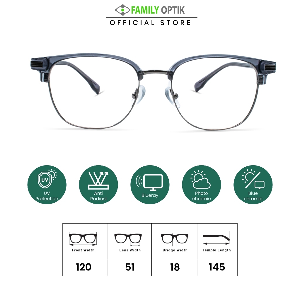 Family Optik - Kacamata Vintage Blueray Photocromic Anti Radiasi 70711