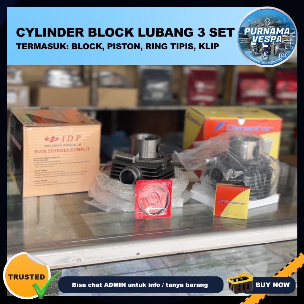 Cylinder Block Vespa / Block Silinder Vespa / Boring Vespa Lubang 3 Set (Merk: Danmotor, IDP)