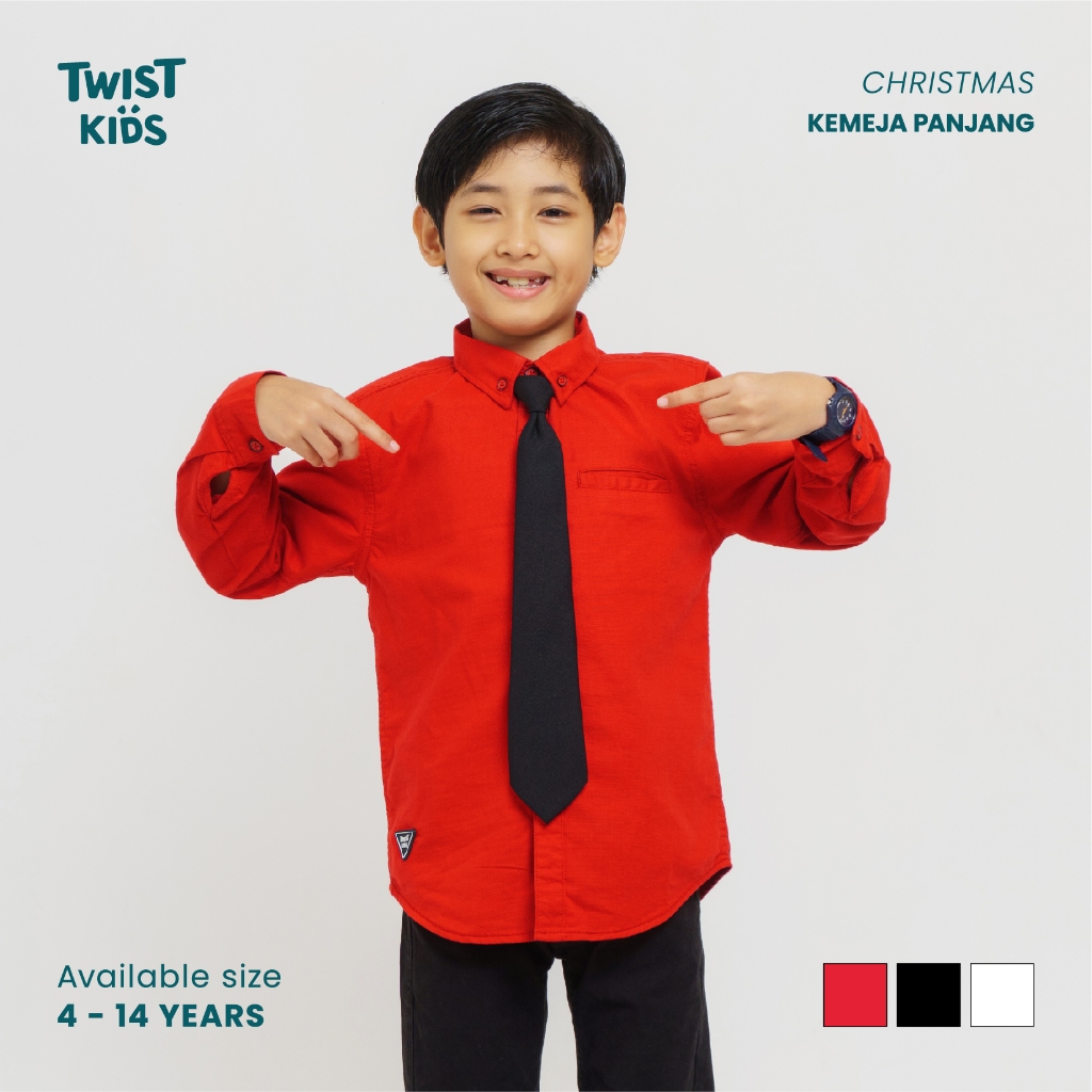 Twist Kids - Lucas C, Kemeja Putih Polos Lengan Panjang Free Dasi Baju Wisuda Anak Laki-Laki