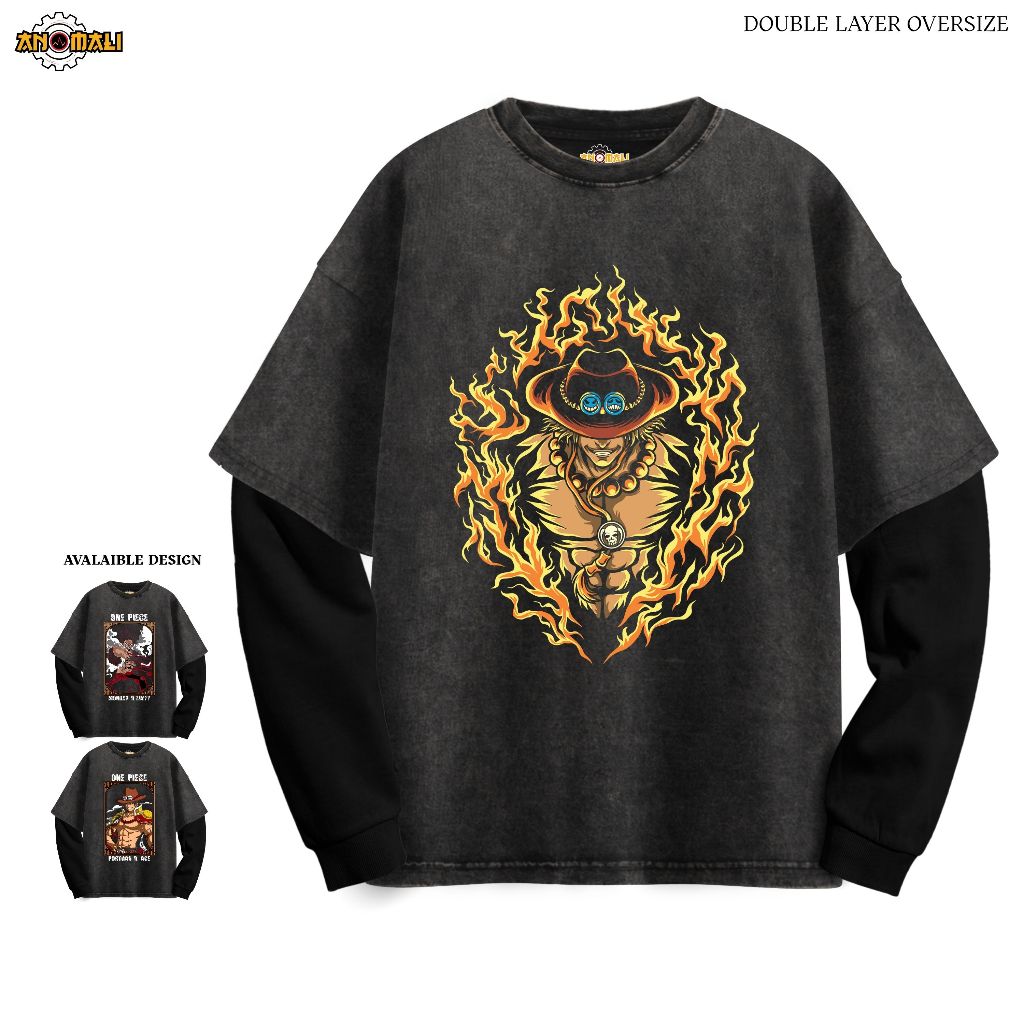 ANOMALI Kaos Anime ONE PIECE Oversize Washed DOUBLE LAYER LONGSLEEVE WASH OP 1-5