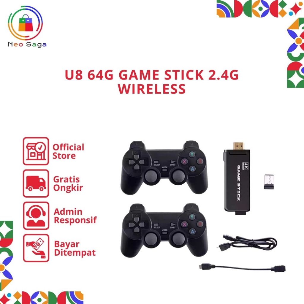 4K Game Stick U8 64G Game Stick 2.4G Wireless Gamepad Controller