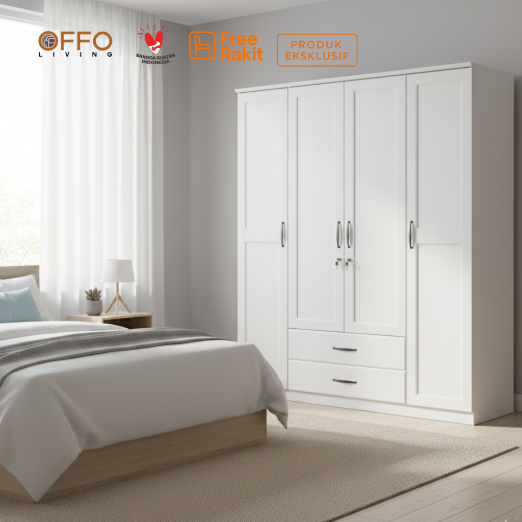 Offo Living -  Lemari Pakaian Lemari Baju Putih - Lavender Series