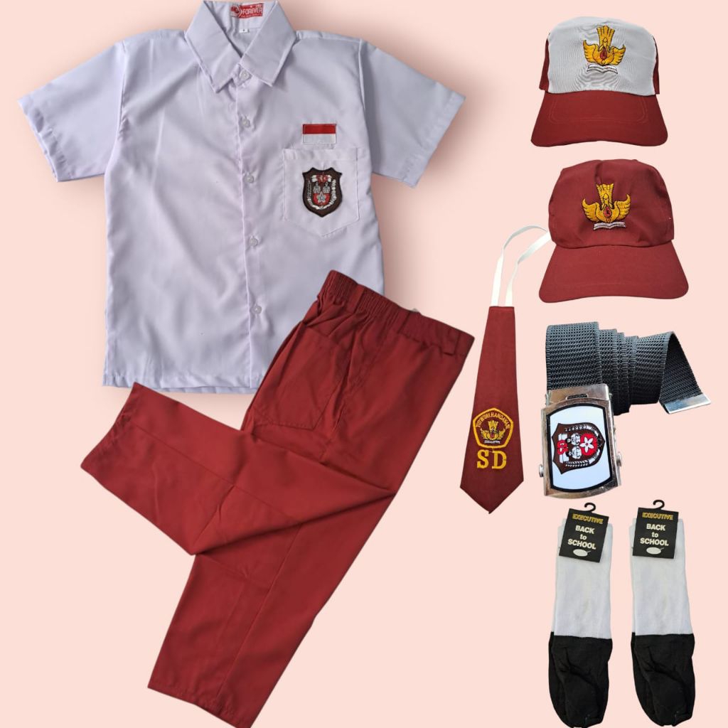 Seragam Sekolah Anak SD Laki2 merah putih Baju Pendek Celana Panjang