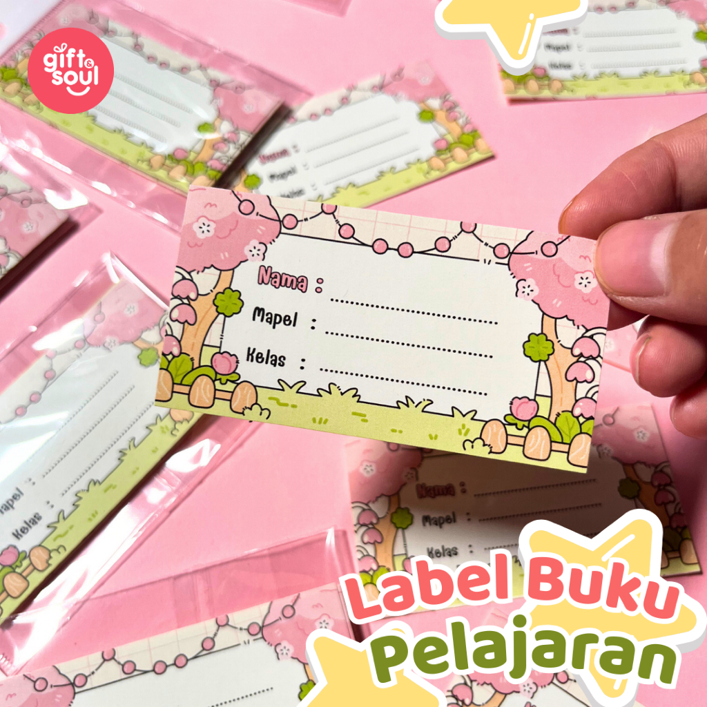 Label Buku Pelajaran Anak Perempuan Tema Pink Garden – Stiker Nama Buku Sekolah Lucu | Label Mapel