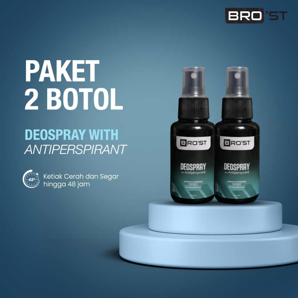 Paket 2 Botol BRO’ST Antiperspirant Spray 60ml – Quick Dry | Brightening Niacinamide | Cooling Menth