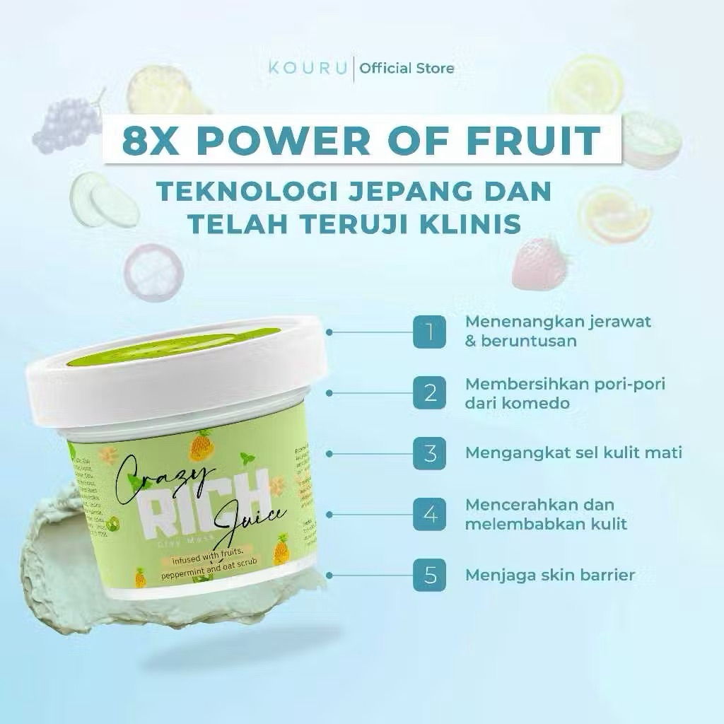 KOURU Crazy Rich Juice Clay Mask dengan Lulur Oat
