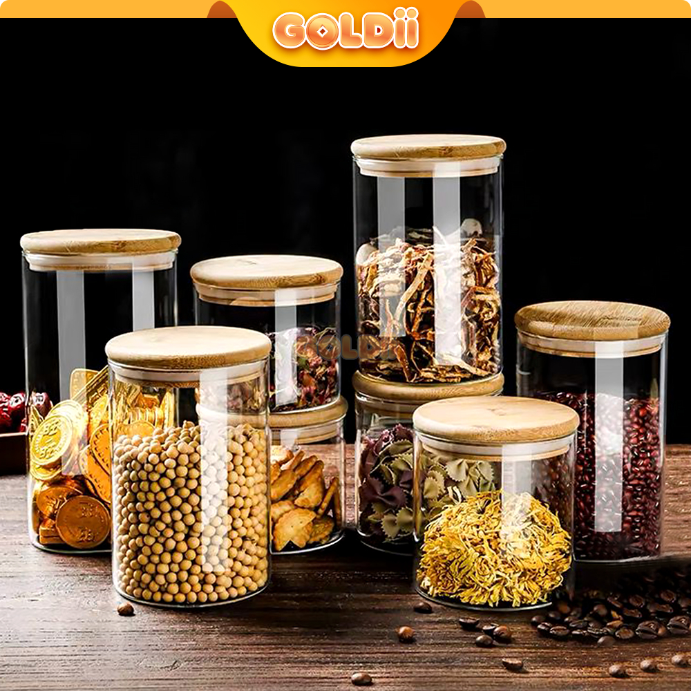 GOLDII - Toples Aesthetic Kaca Kedap Udara Anti Mlempem 1 Set 4 Pcs Toples Bumbu Toples Lebaran