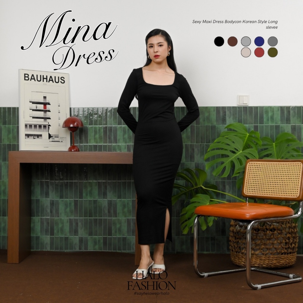 Gaun Maxi Bodycon Lengan Panjang Korean Style Wanita