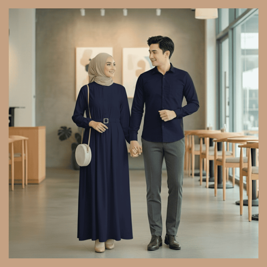 GAMIS COUPLE PASANGAN SUAMI ISTRI HARMONIS NEW NAVY BY JURAGAN BAJU MUSLIM