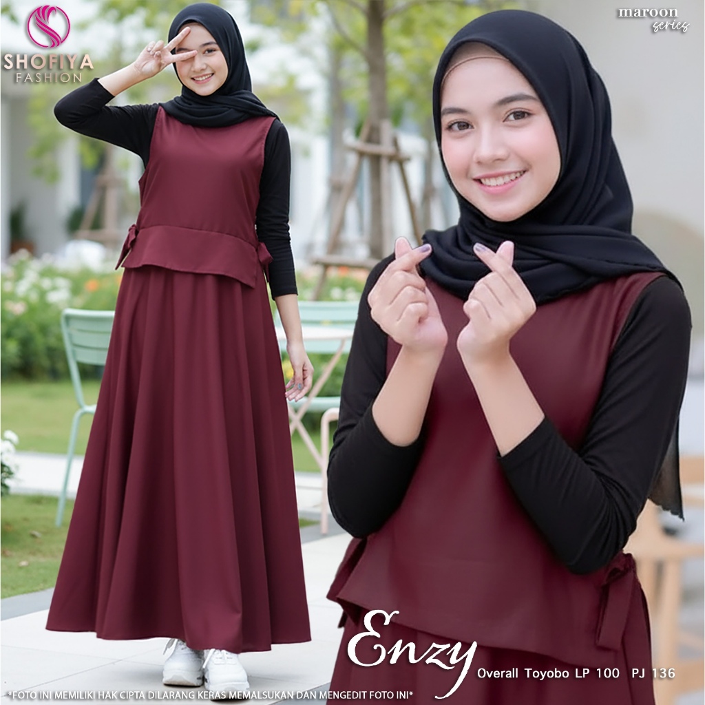 SHOFIYA OFFICIAL STORE ENZY OVERALL SET ANAK PEREMPUAN TEEN TANGGUNG SET INNER HITAM