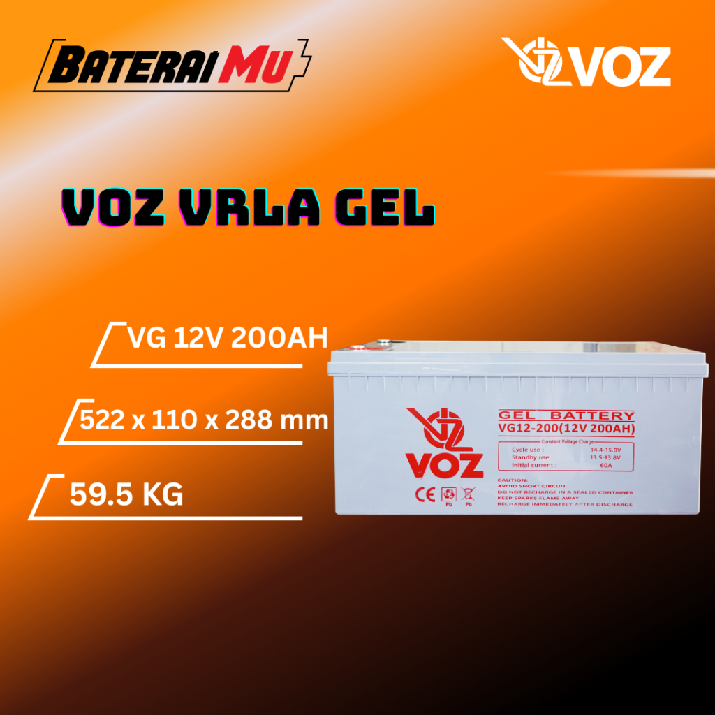 BateraiMu Voz Baterai VRLA Gel 12V 200Ah | Baterai Solar Panel | Aki Gel 12V 200Ah