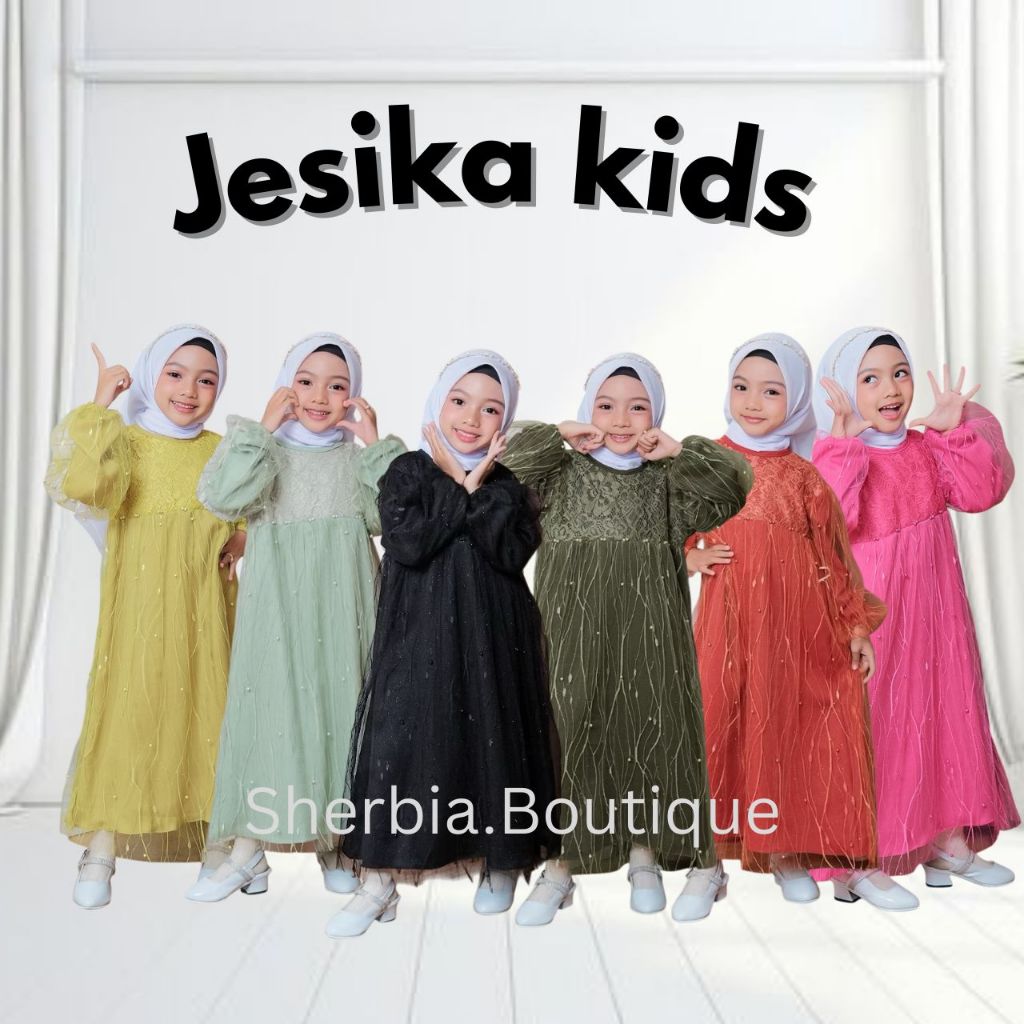 Baju Gamis Lebaran Anak Perempuan Bilqis Kids Shakila Variasi Brokat Usia 3-12 Tahun Ukuran S,M,L,XL