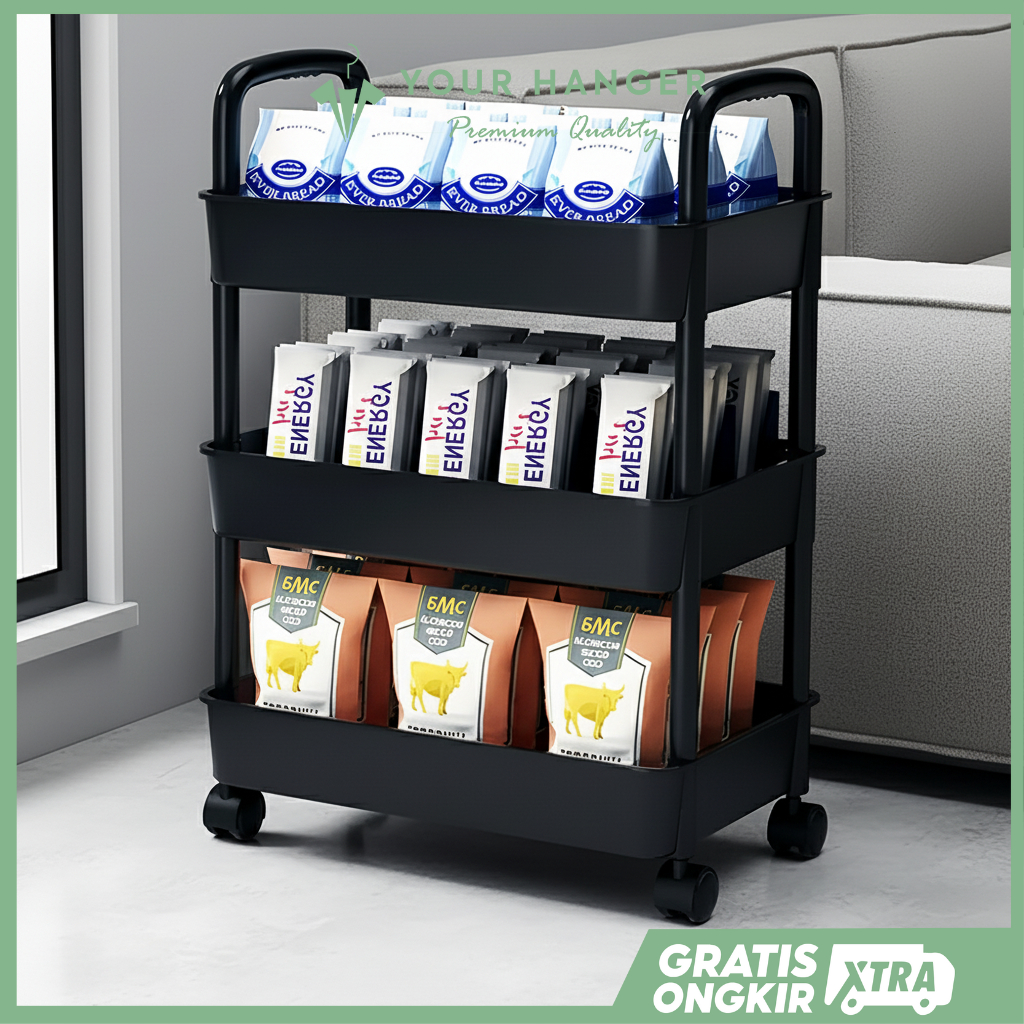 Rak Susun Serbaguna - Rak Susun 3 Tingkat - Rak Troli - Rak Troli Susun Roda