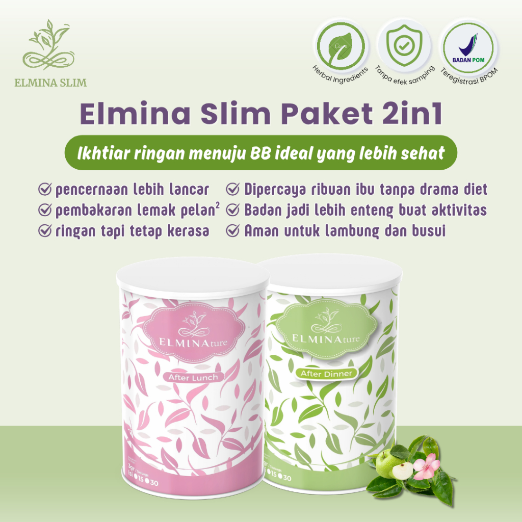 Elmina Slim Paket 2in1 – Detox Tea + Slimming Tea | Teh Pelangsing & Detox Sehat