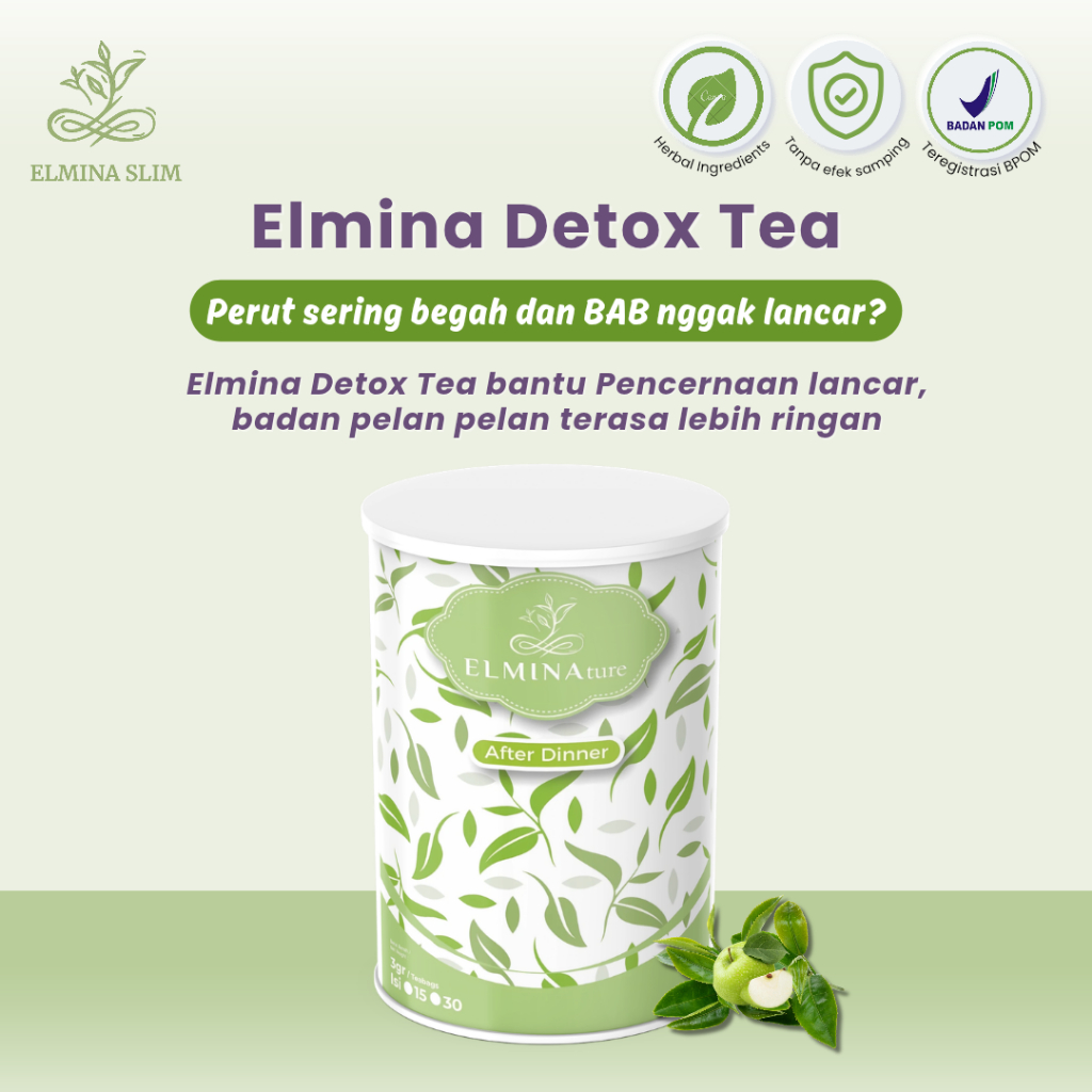 Elmina Detox Tea – Teh Detox Herbal Lancarkan BAB & Sehatkan Pencernaan