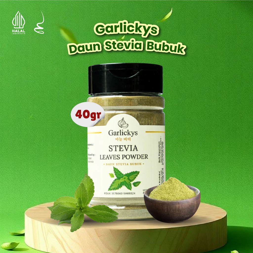 Garlickys Bubuk Daun Stevia Alami Premium 100% Daun Stevia Asli Pengganti Gula Sehat Rendah Kalori