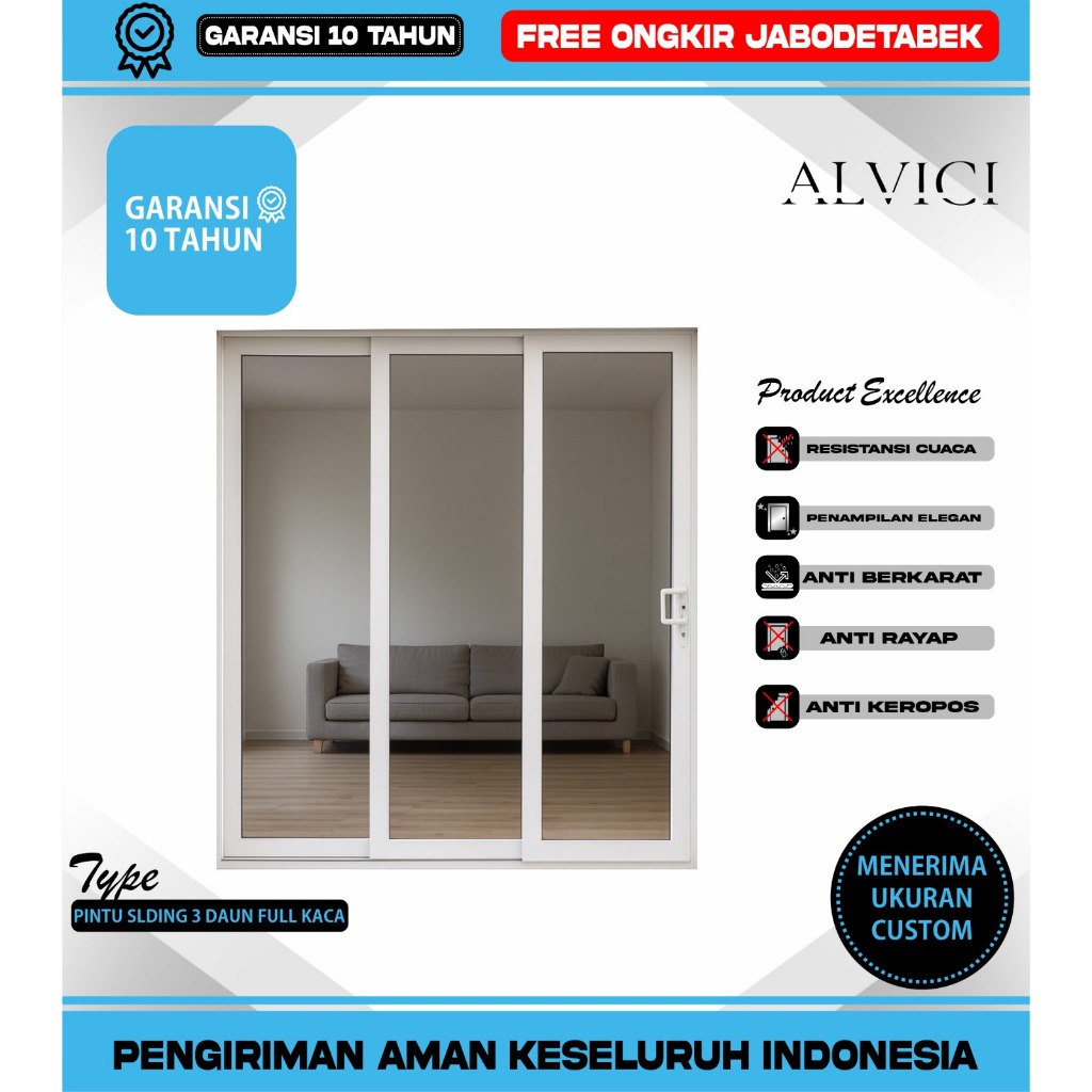 Pintu Sliding 3 Daun UPVC Putih ALVICI