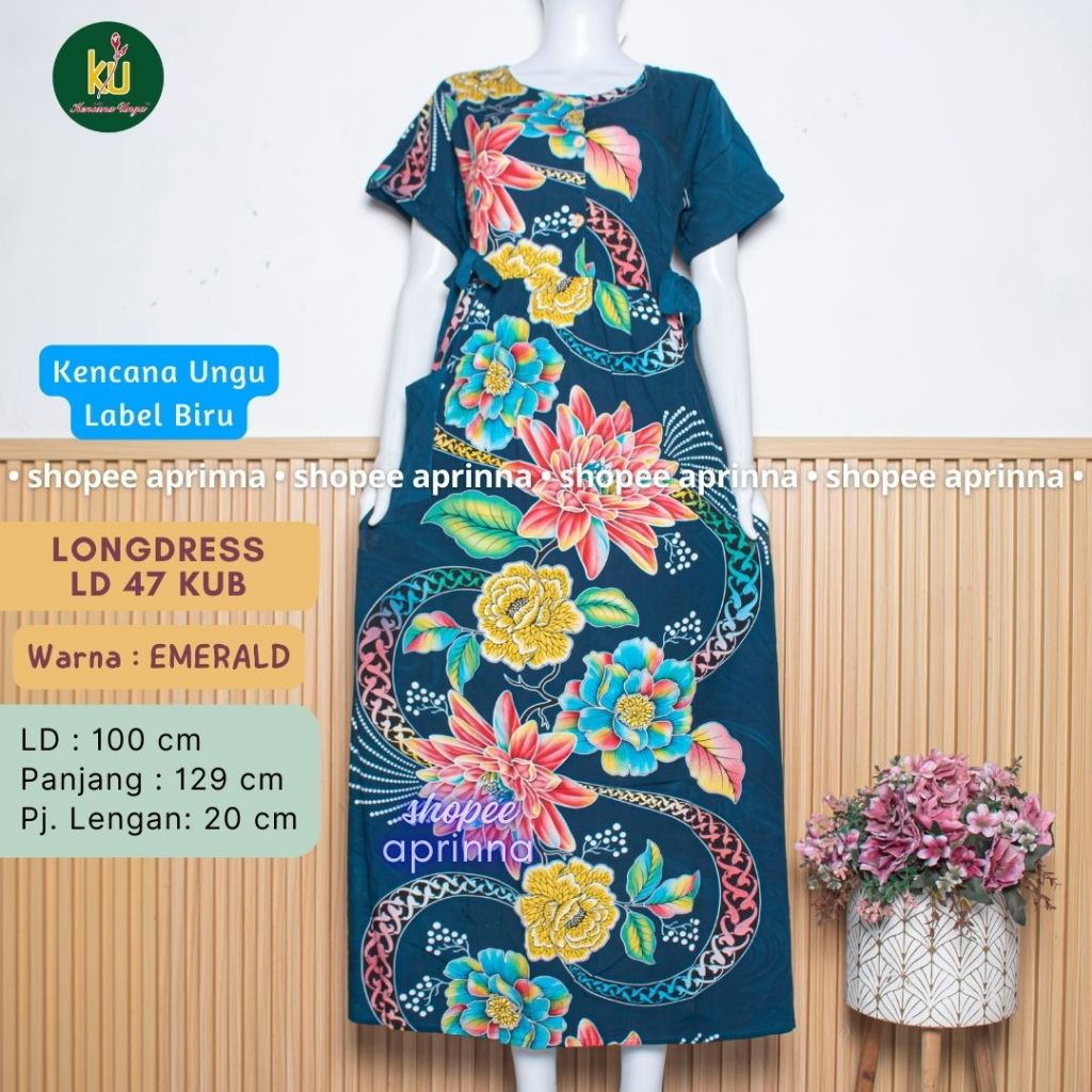 COD LD47 KUB Daster Panjang Chibi Batik Kencana Ungu Asli Original Label Biru Daster Lengan Pendek M