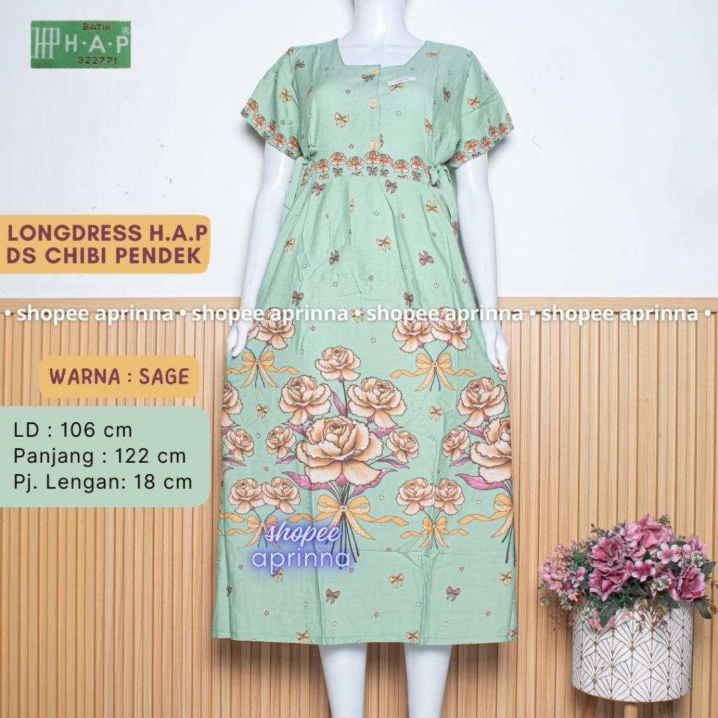 Batik H.A.P Daster Chibi Lengan Pendek Panjang Semata Kaki Kancing Depan Busui Friendly Motif Terbar