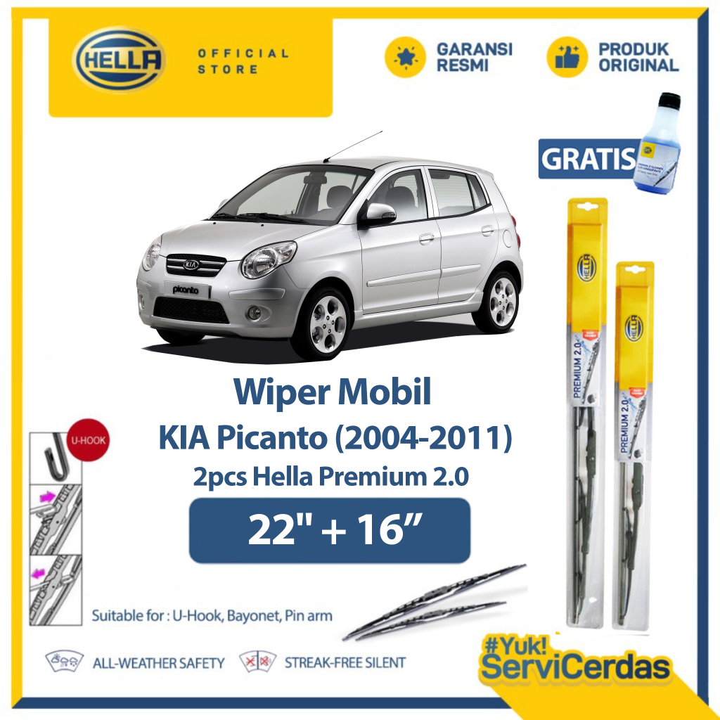 Wiper Mobil KIA Picanto 2004 - 2011 22" + 16" (2pcs) - HELLA Premium 2.0