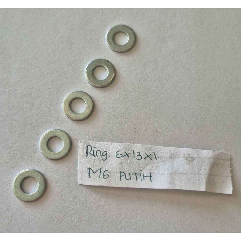 Ring M6 Putih, Ring Plat, Ring Besi, Ring Kunci 10, Ring Baut, M6x13x1, Ring Putih