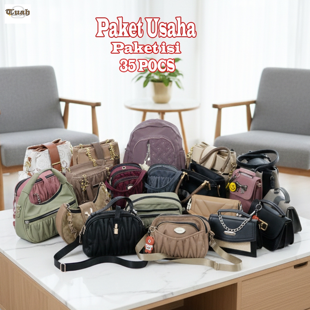 TUAH SLIMBAGS - Paket Usaha Tas Selempang Wanita  Isi 35 pcs / 30ribuan /Tas Grosir Paket Bundling K
