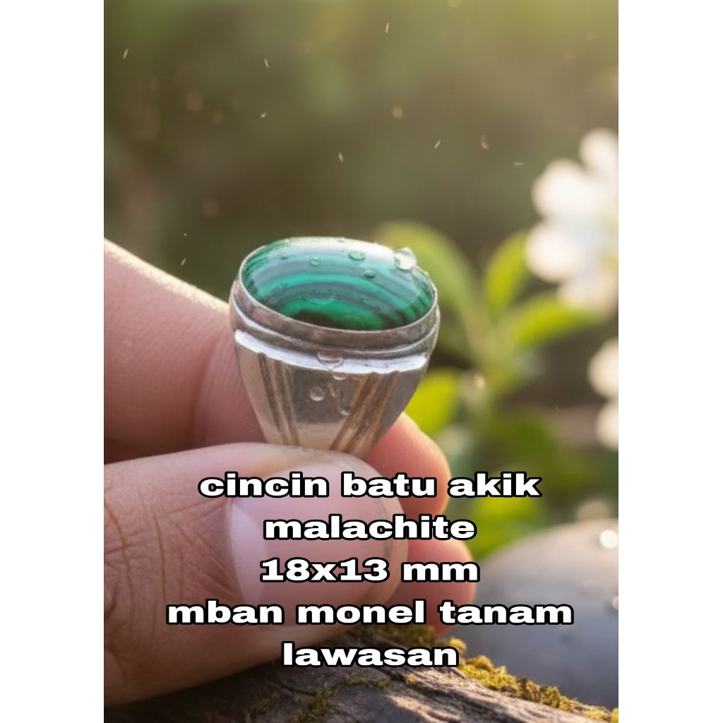 cincin batu akik malachite 18 mm mban monel tanam