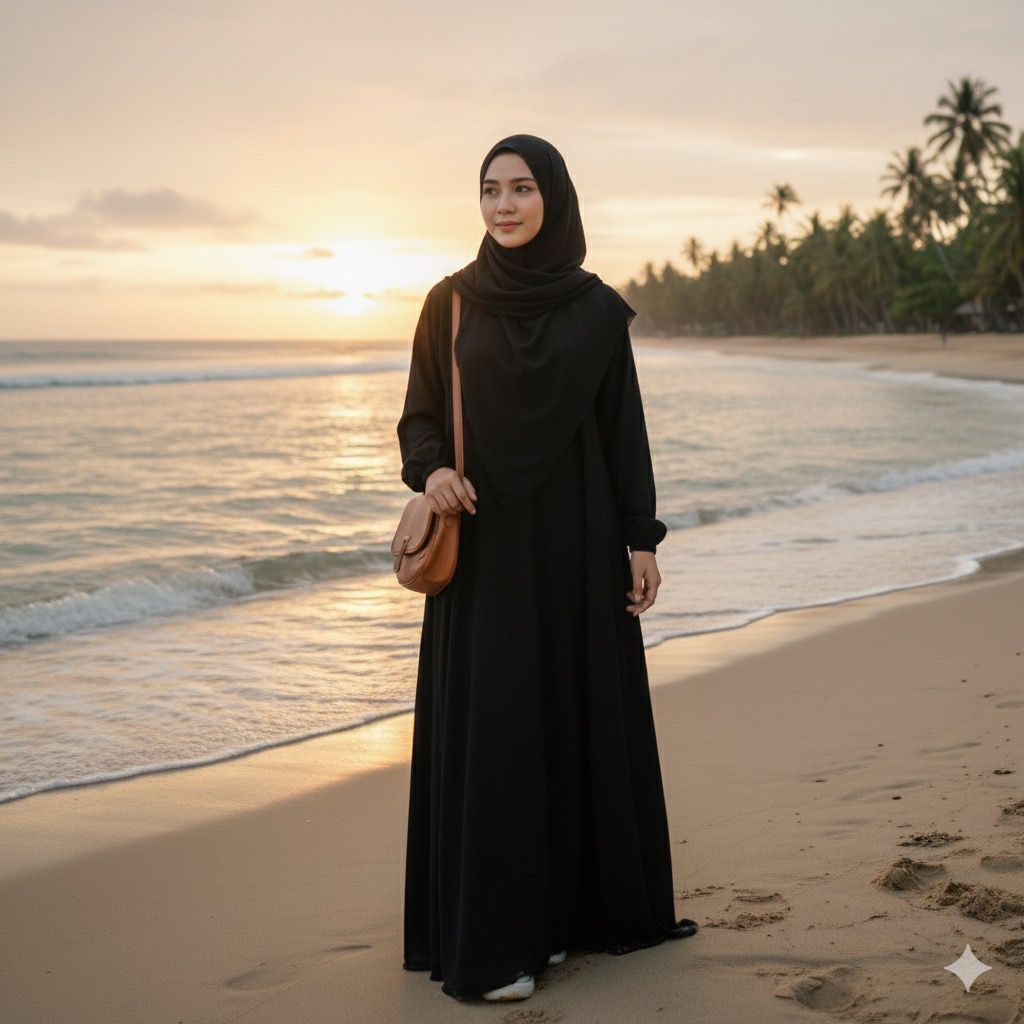 "Gamis Hitam Wolfis Premium Terbaru Wudhu Friendly Polos Simple"