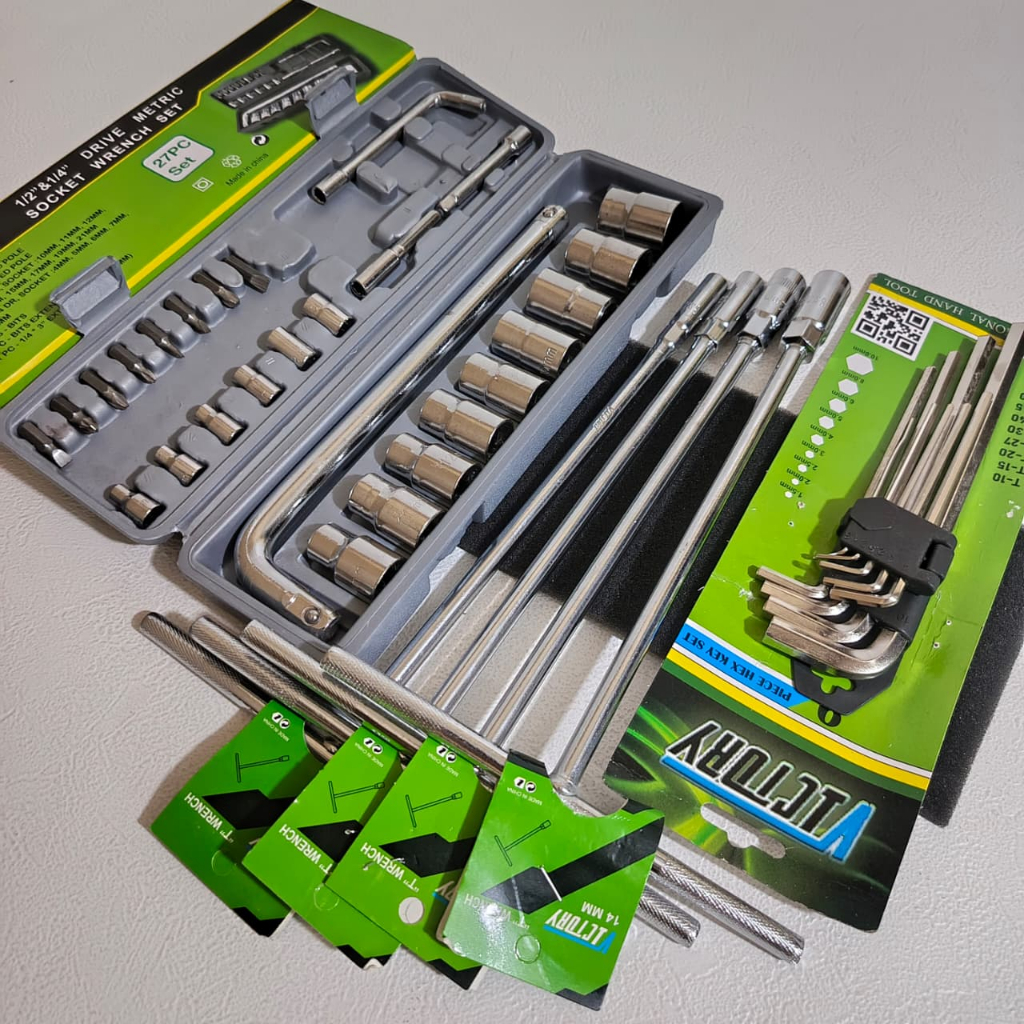 PROMO Paket Kunci Perkakas / Kunci Shock Socket Wrench 27 Pcs Toolkit  + Kunci T 4pcs T 8 10 12 14 m