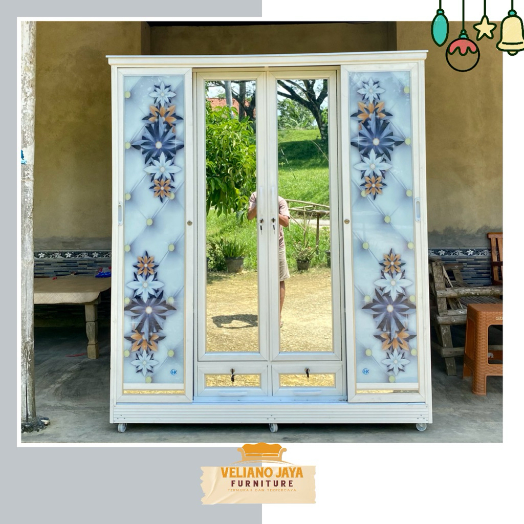 Lemari 4 Pintu Sleding + 2 Laci - Lemari Pintu Sleding // Bahan Alumunium Kaca & Acp