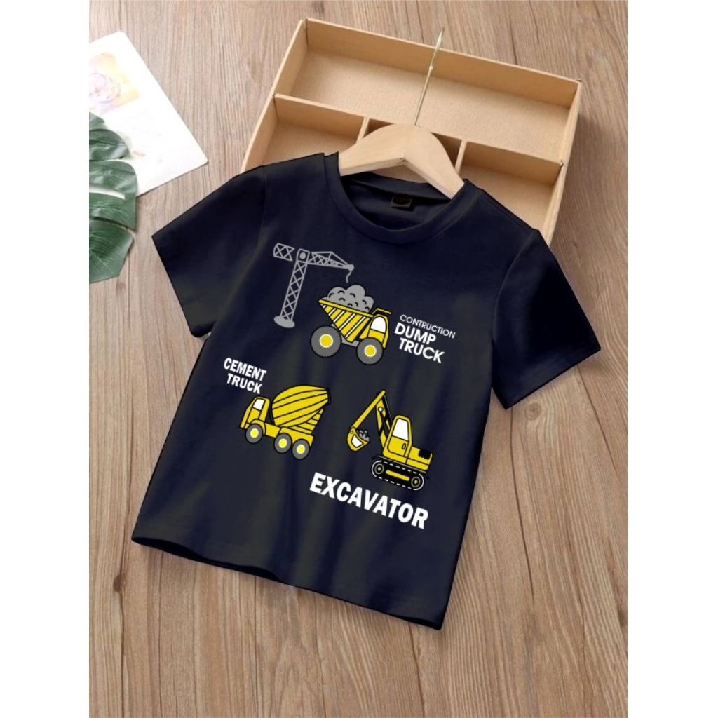 baju kaos anak laki-laki terlaris motif excavator truck semen dump truk