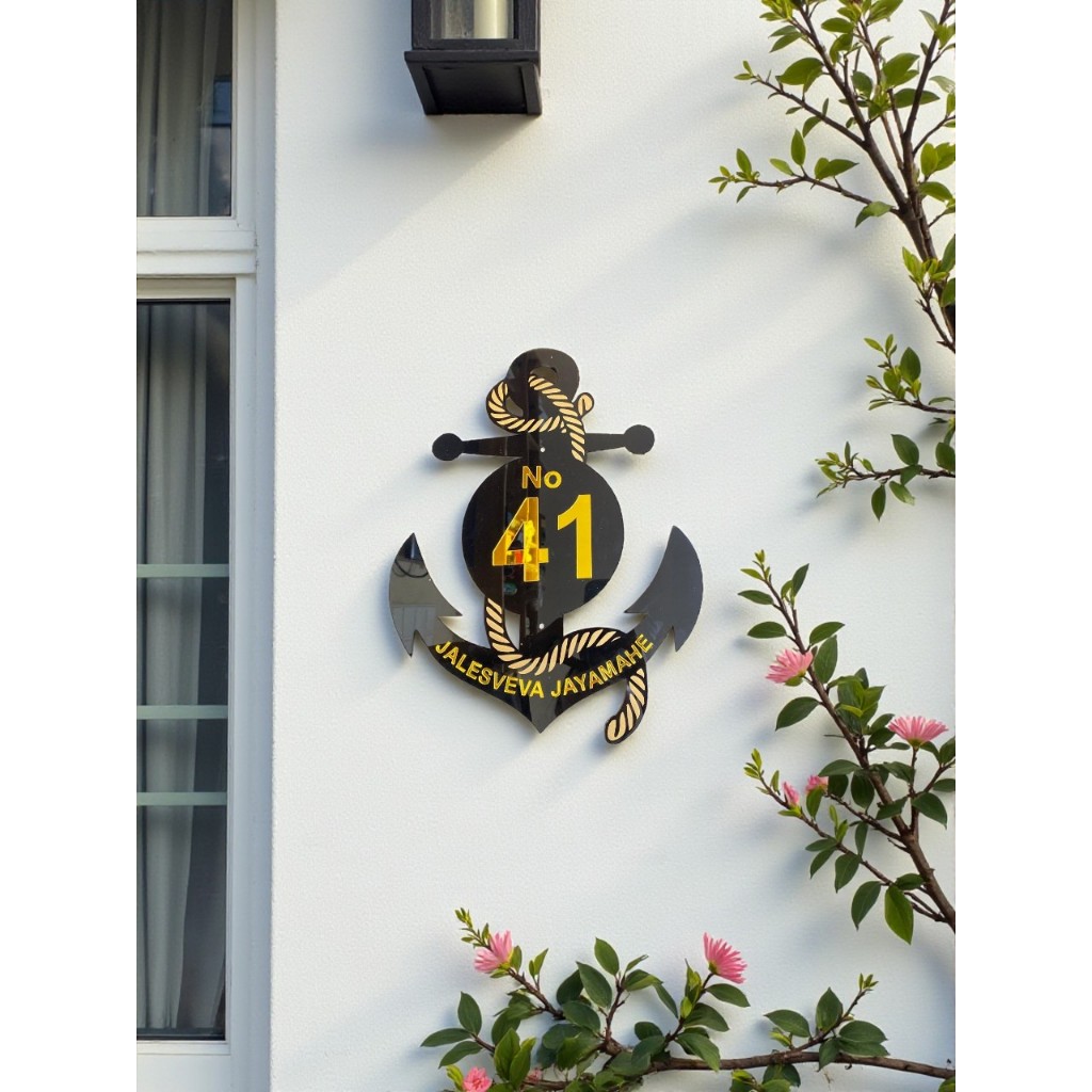 Nomor Rumah Akrilik Timbul Miror Gold Model Jangkar