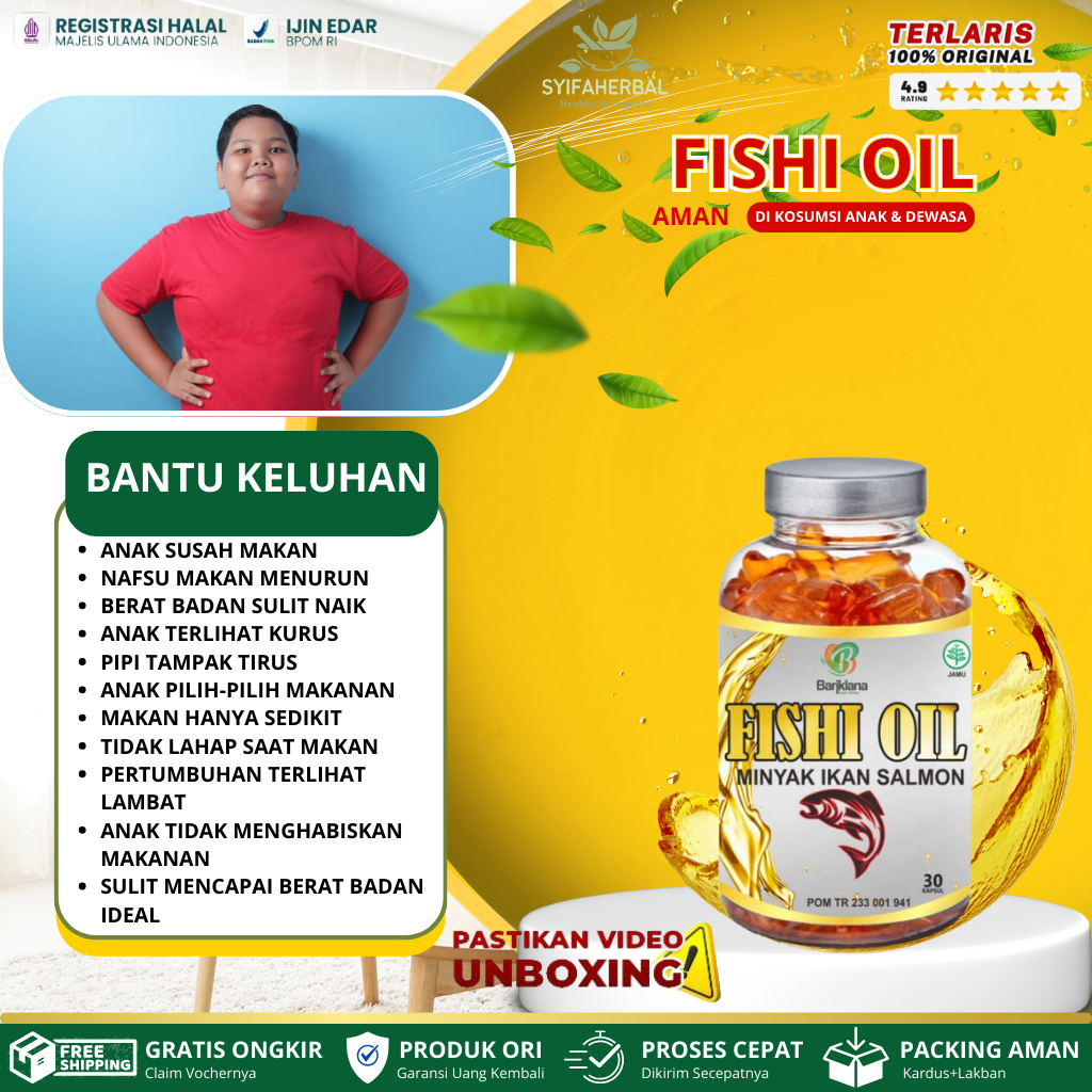 FISHI OIL Obat Gemuk Badan, Suplemen Gemuk Badan Anak, Penambah Berat Badan Anak, Vitamin Penggemuk 