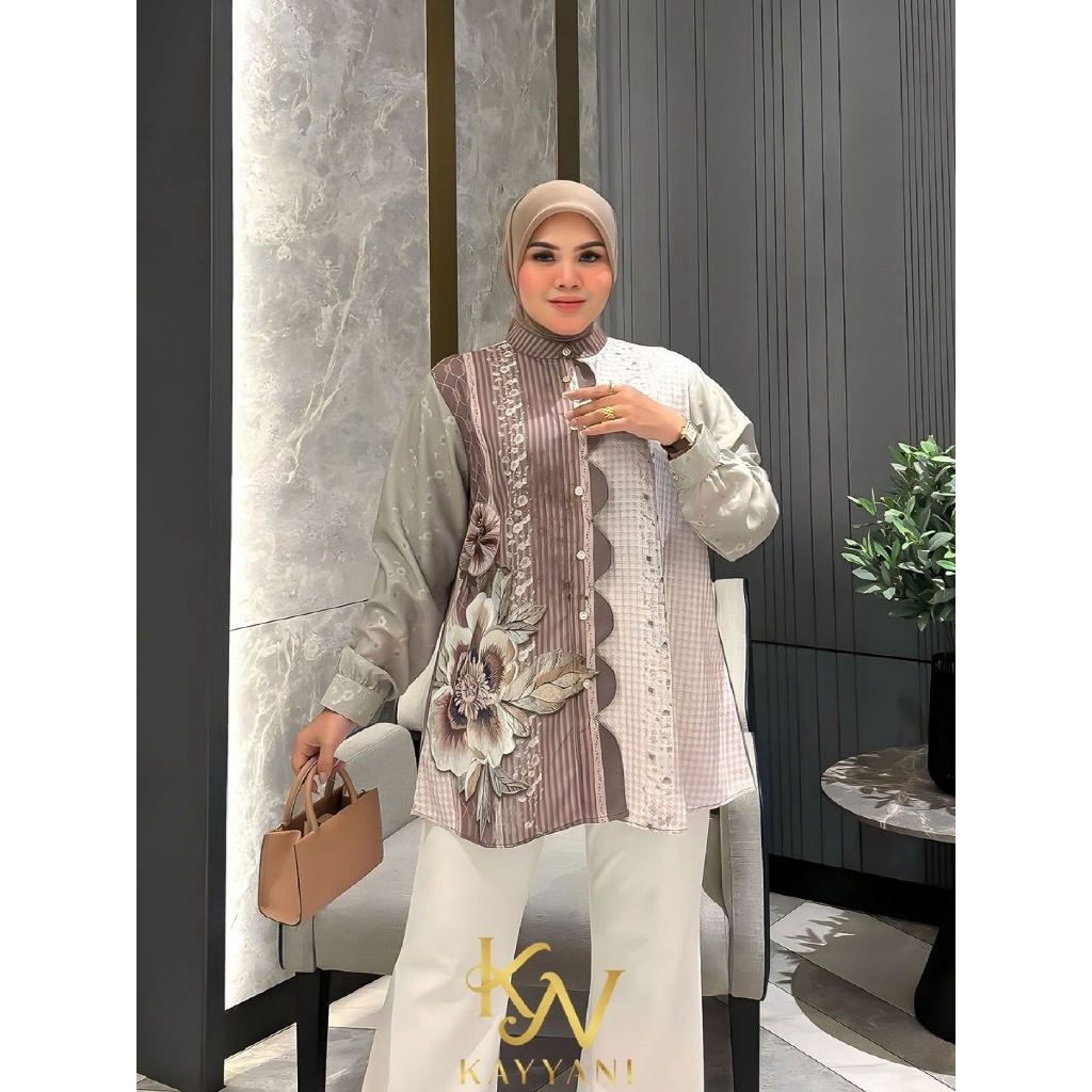 Kayyani blouse tunik silky motif printing exclusive model terbaru Hayla shirt by Kayyani