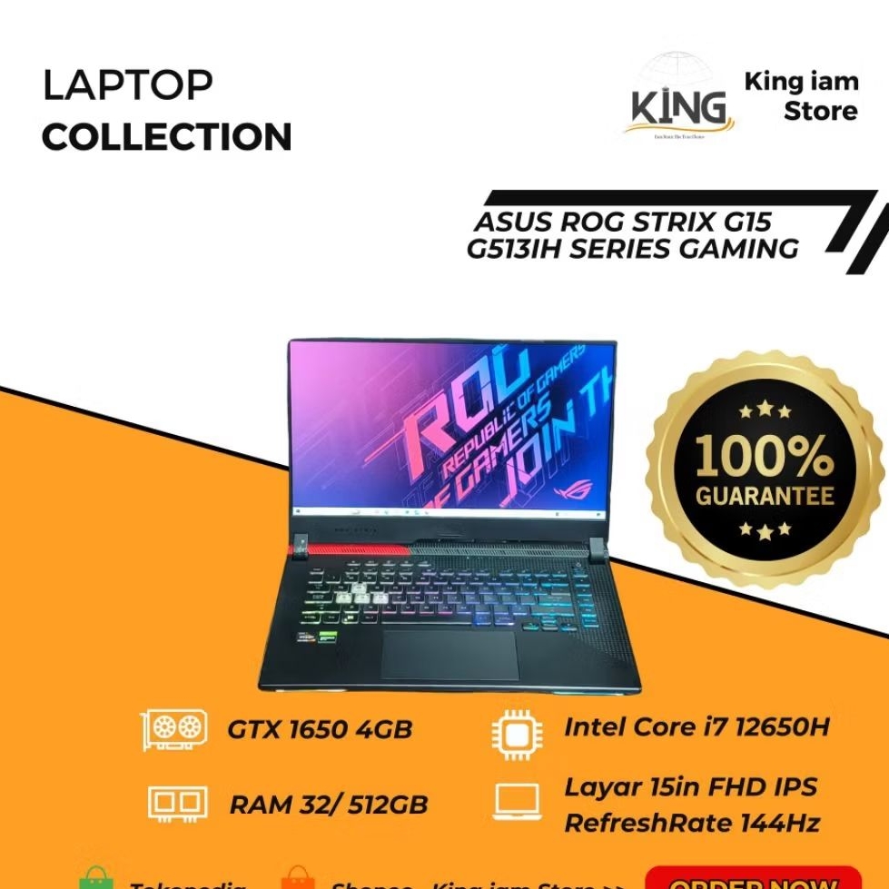 ASUS ROG STRIX G15 | Ryzen 7 4800H | GTX 1650 | RAM 32GB | 144Hz | Laptop Gaming KING IAM STORE LAPT