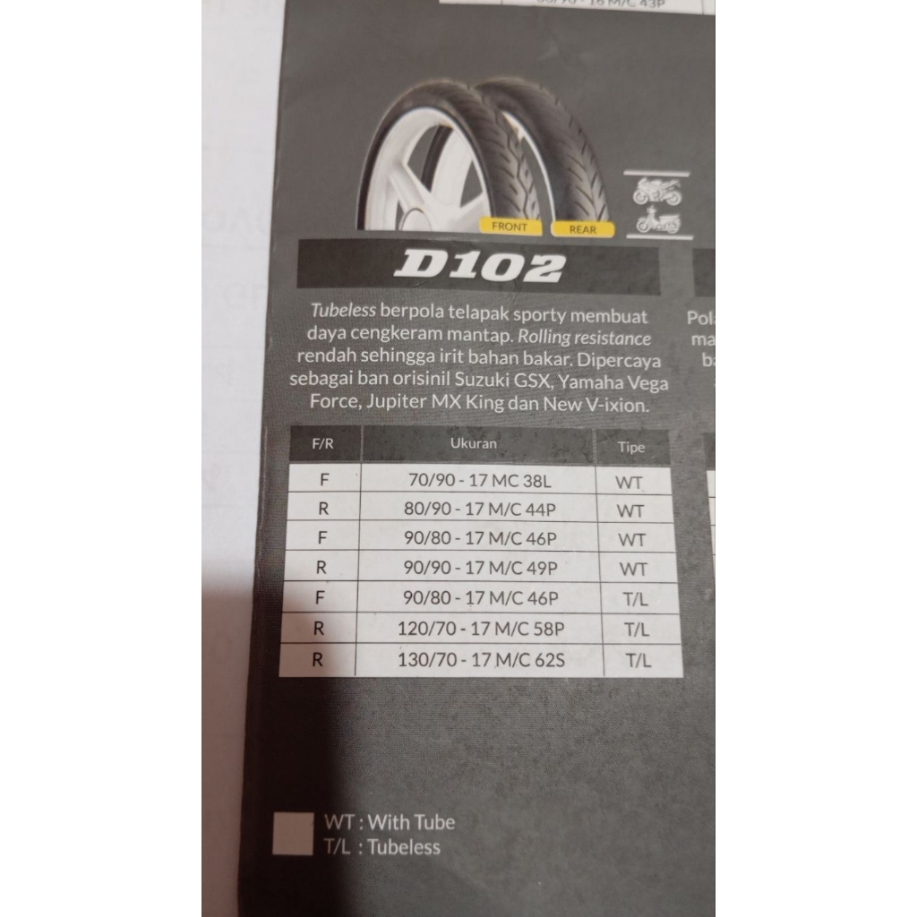 Dunlop 90/80-17 M/C D102FA T/L