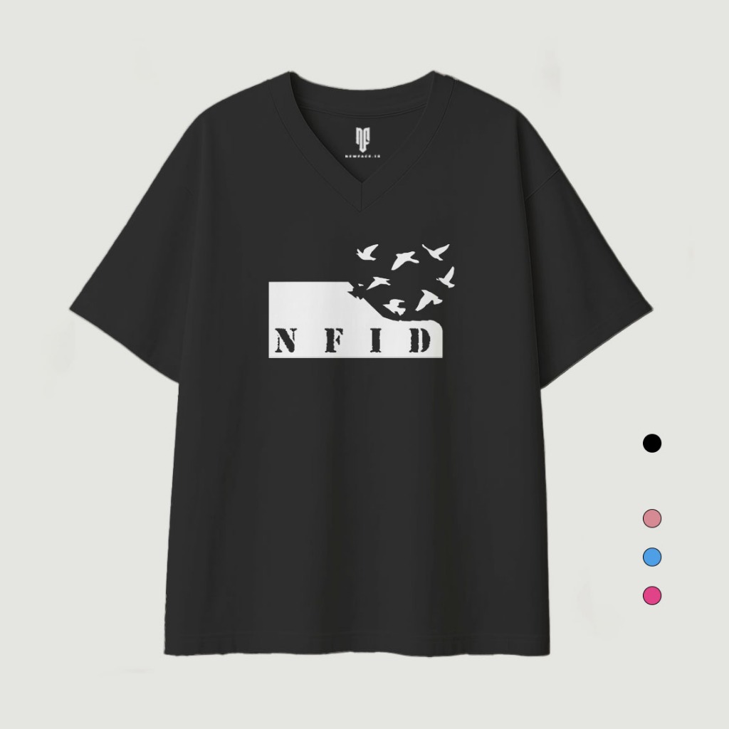 Newface ID Baju Kaos V Neck Oversize NFID Freedom Pria Wanita Tshirt Unisex Combed 24s