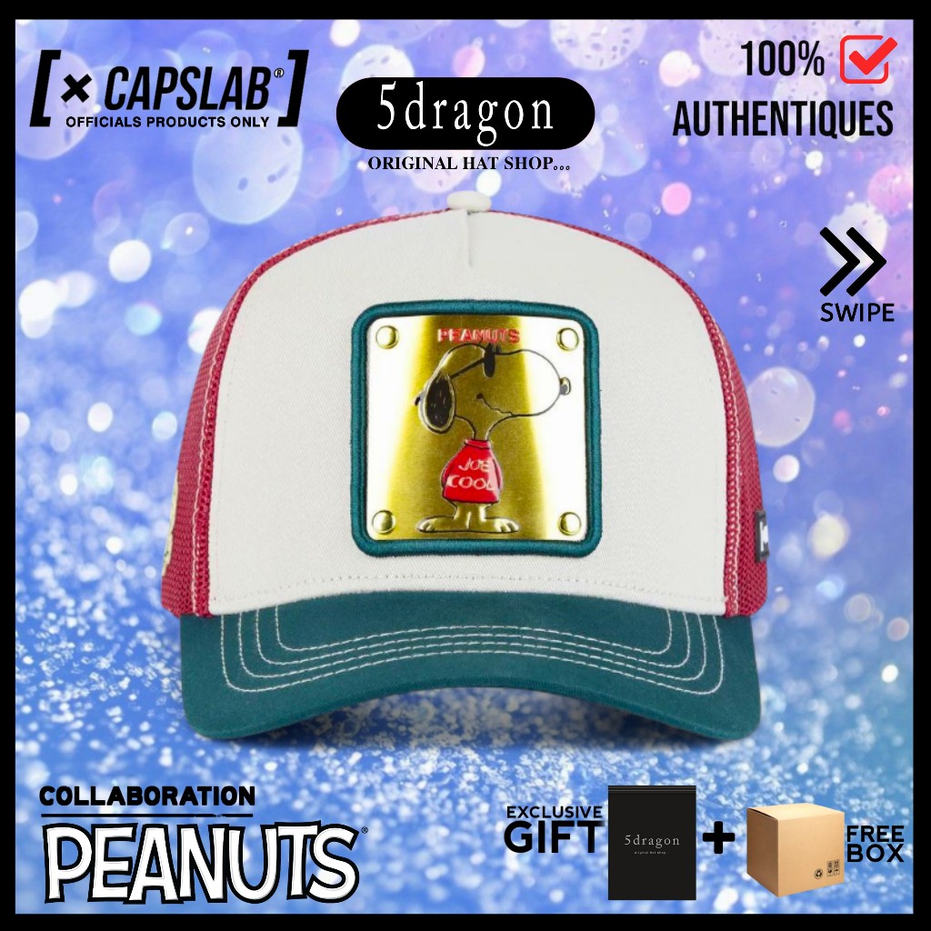 TOPI CAPSLAB ORIGINAL TRUCKER PEANUTS SNOOPY METAL PLATE LOGO