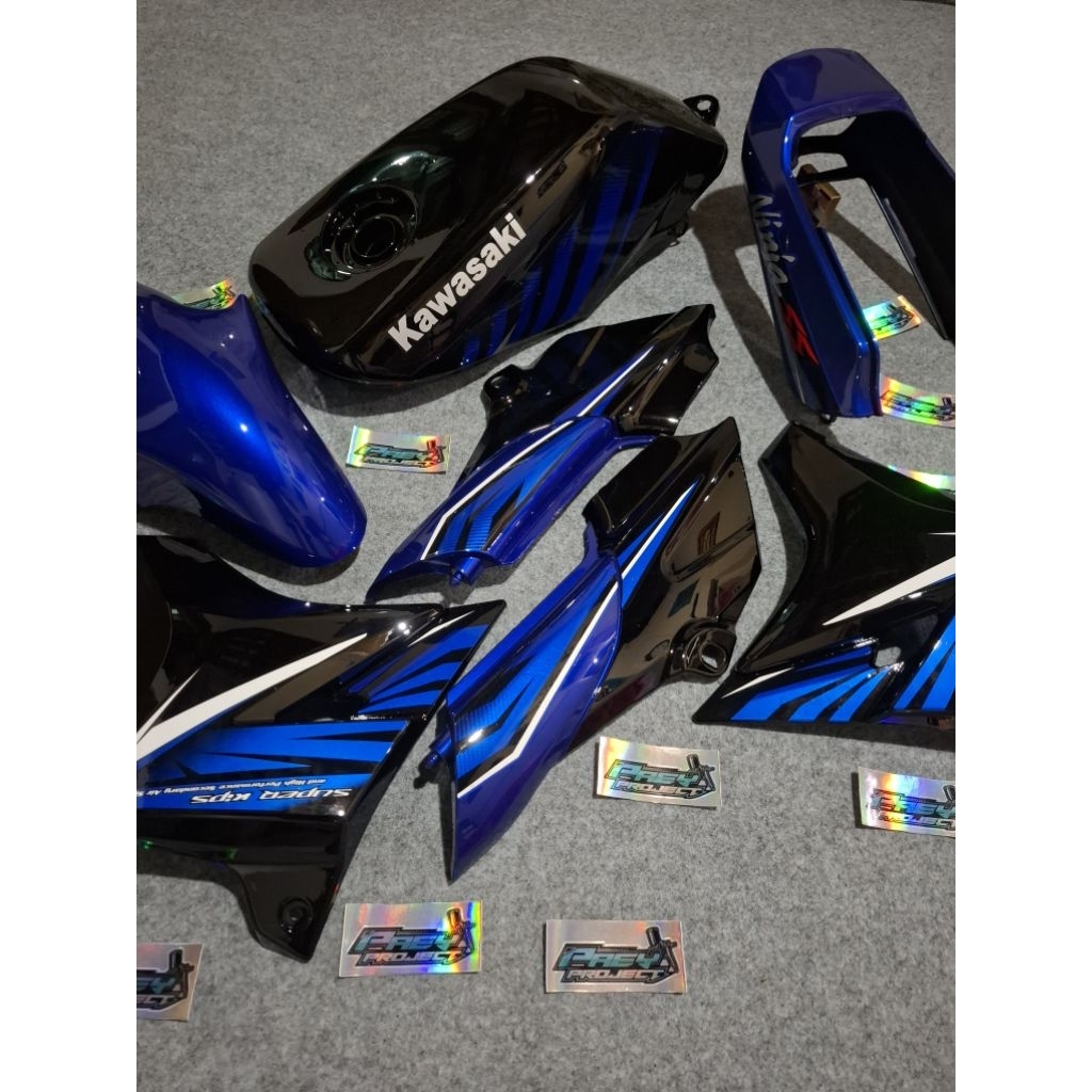 paket komplit body set tangki ninja ss biru zebra. body set tangki ninja ss ninja r