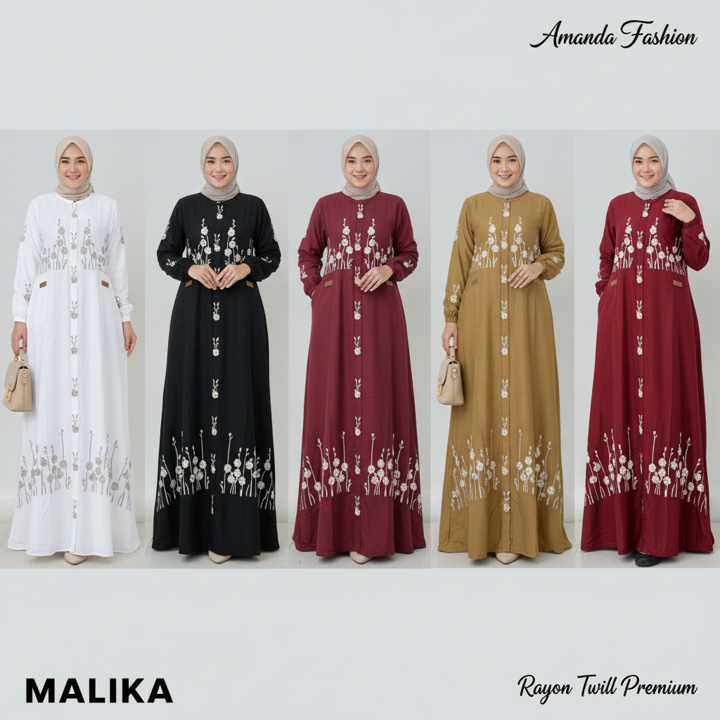 Gamis Amanda Malika Bordir Rayon Twill Premium