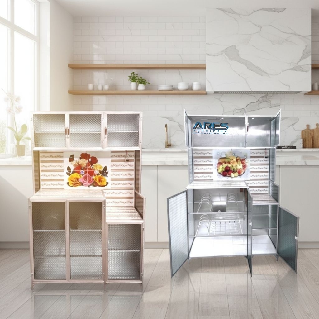 Rak Piring 3 Pintu Stainless Keramik / Lemari Piring Alumunium Murah Cirebon Tegal Brebes Slawi Pema