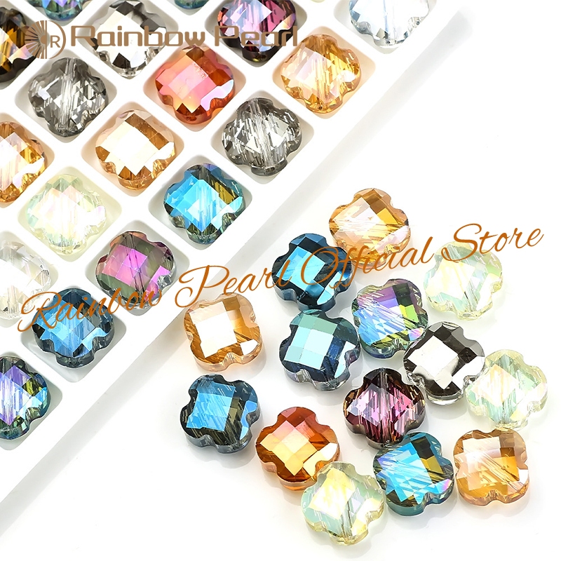 Rainbow Pearl - [5/6PCS] -Kaca Kristal Mesopori Semanggi Empat Daun Dengan Manik-manik