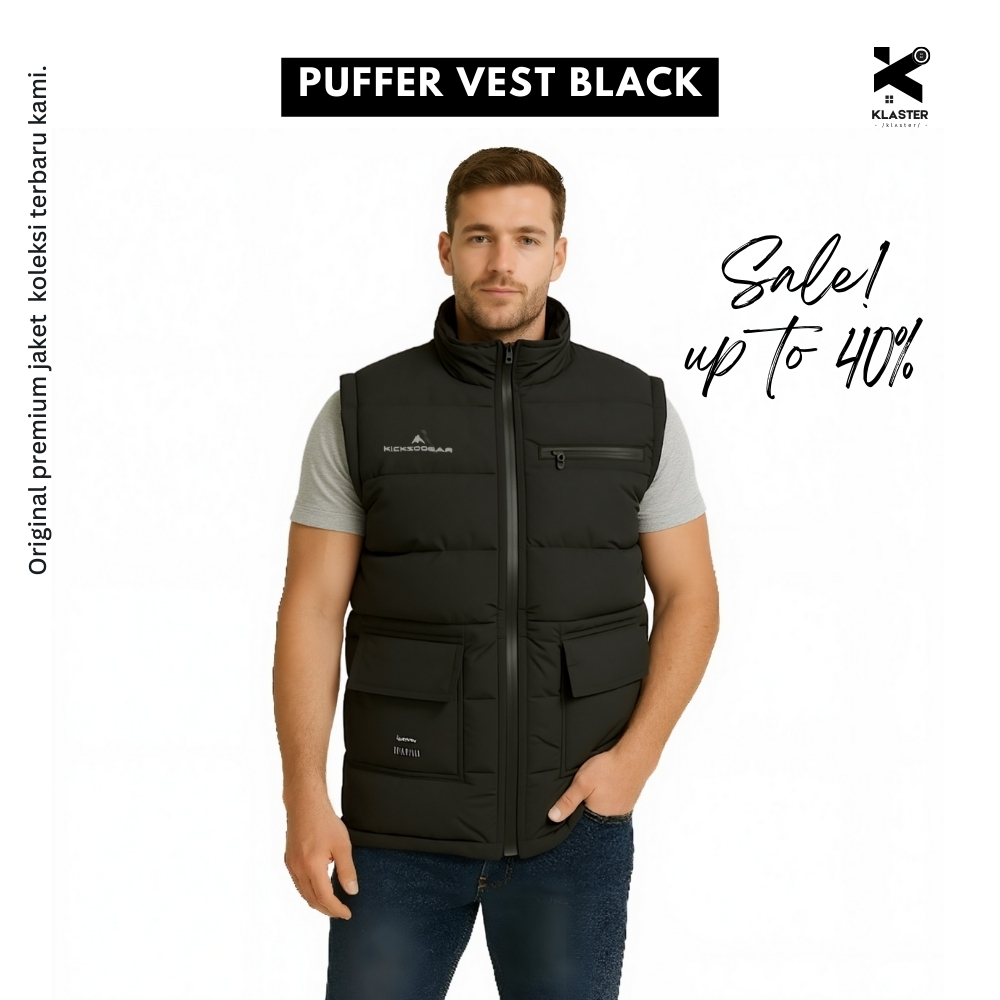 KLASTER - Rompi Pria Premium 100% Original KICKSOOGAR Waterproof | Vest Puffer Casual Pria Black Res