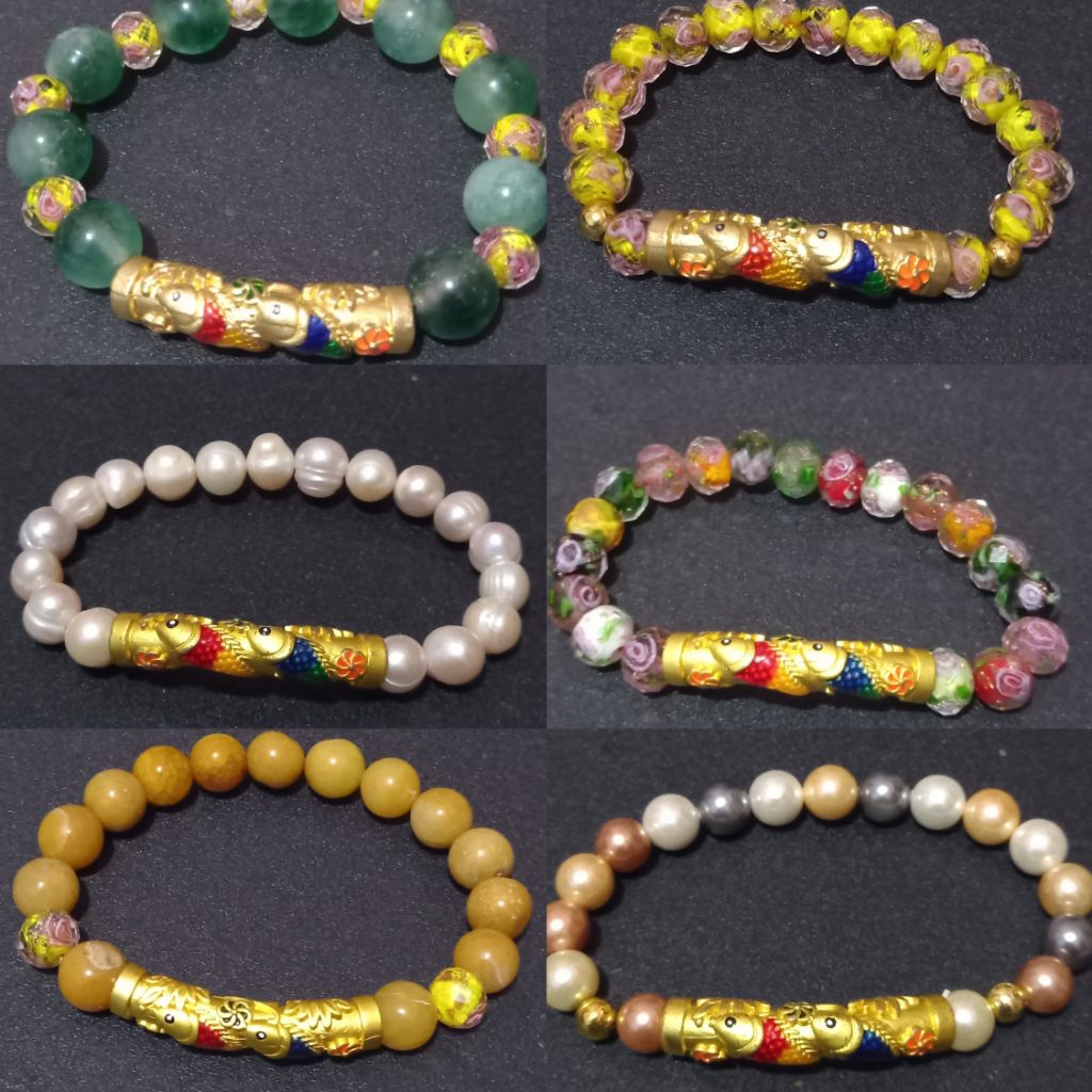 Gelang cantik batu mote charm variasi model simbol ikan crom emas