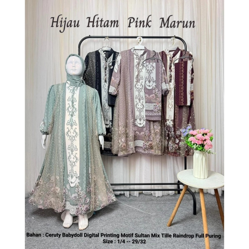 Baju Muslim Anak Perempuan Gamis Ceruty Babydoll Digital Printing Motif Sultan Baju Anak Perempuan G