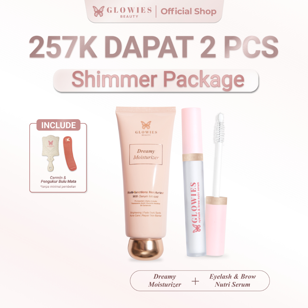 BUY 1 GET 1 Shimmer Package Glowies Beauty Dreamy Moisturizer 80ml Eyelash & Brow Serum 4ml Paket Gl