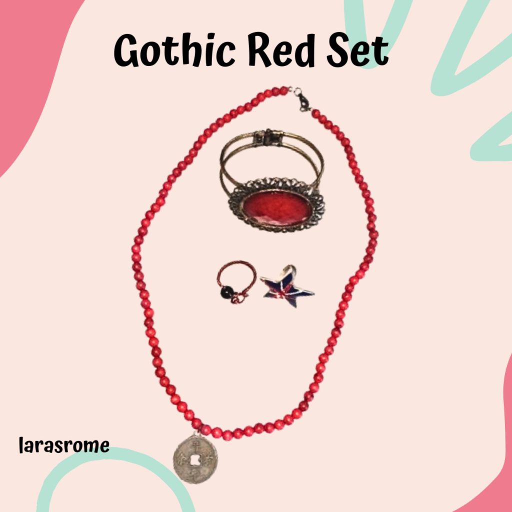 Vintage Jewelry Preloved Gothic Red Set